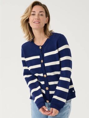 Cream Muka Striped Cotton Cardigan